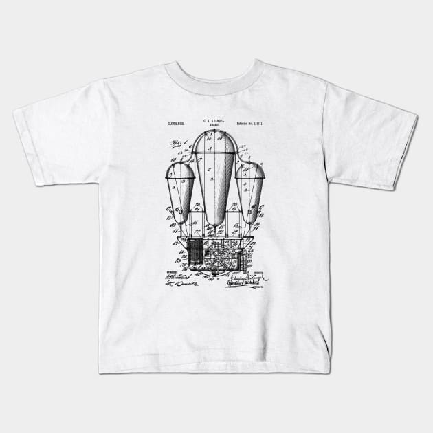 Hot Air Balloon Airship Patent Blueprint 1911 Kids T-Shirt by MadebyDesign